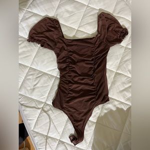 Brown Square Neck Body Suit